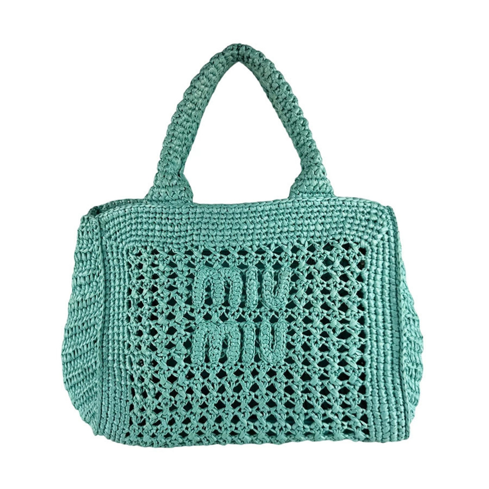 Miu Miu 2way Shoulder Bag raffia leather emerald green silver